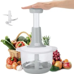 1.5L manual hand push vegetable chopper with transparent bowl and stainless steel blades