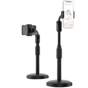Adjustable mobile phone stand with flexible gooseneck arm for desk