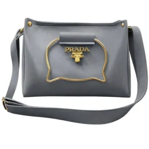 Gray cat handle handbag with gold accents and adjustable strap