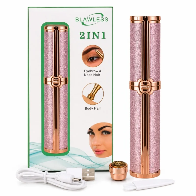 Pink USB rechargeable facial hair remover and eyebrow trimmer